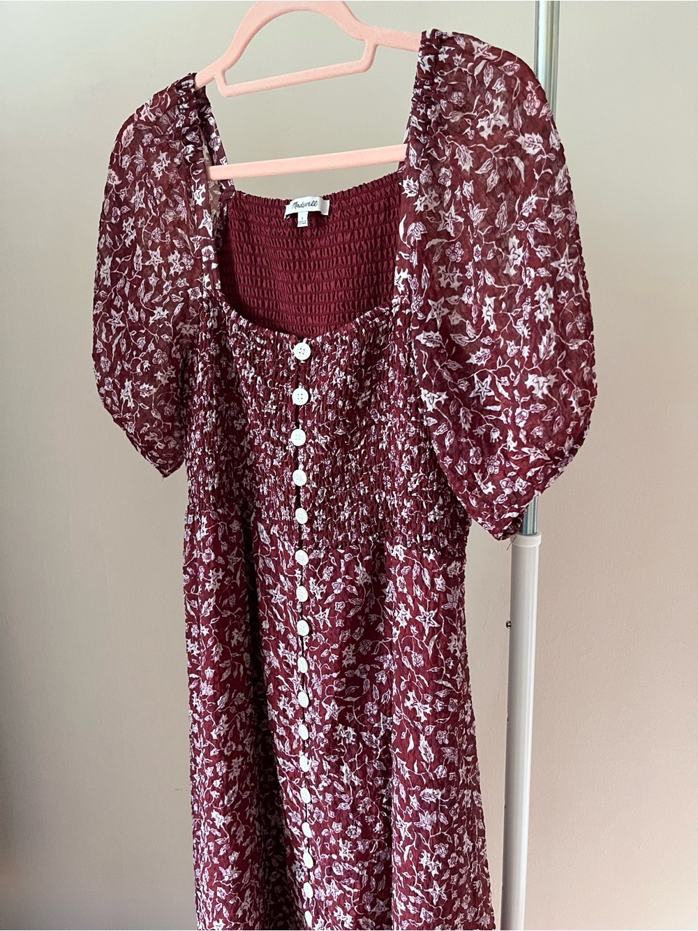 Madewell Lucie Smocked Button Front Midi Dress - Picture 7 of 11